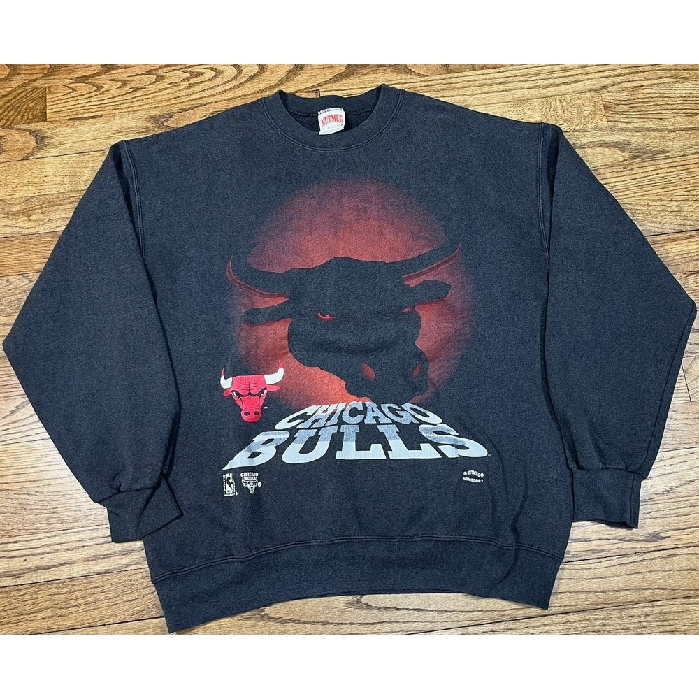 Vintage Nutmeg Chicago Bulls Crewneck Big Graphic Sweatshirt Black Men's Large